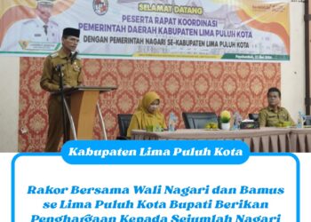 Rakor Bersama Wali Nagari dan Bamus se Lima Puluh Kota, Bupati Berikan Penghargaan Kepada Sejumlah Nagari