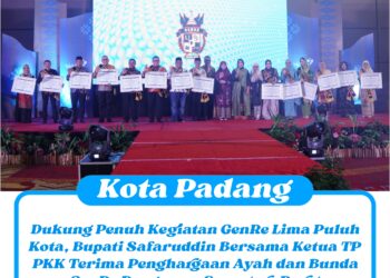 Dukung Penuh Kegiatan GenRe Lima Puluh Kota, Bupati Safaruddin Bersama Ketua TP PKK Terima Penghargaan Ayah dan Bunda GenRe Pengayom Sumatera Barat