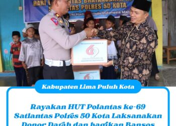 Rayakan HUT Polantas ke-69 Satlantas Polres 50 Kota Laksanakan Donor Darah dan bagikan Bansos