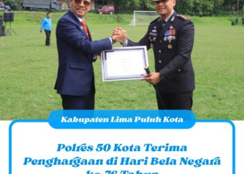 Polres 50 Kota Terima Penghargaan di Hari Bela Negara ke-76 Tahun