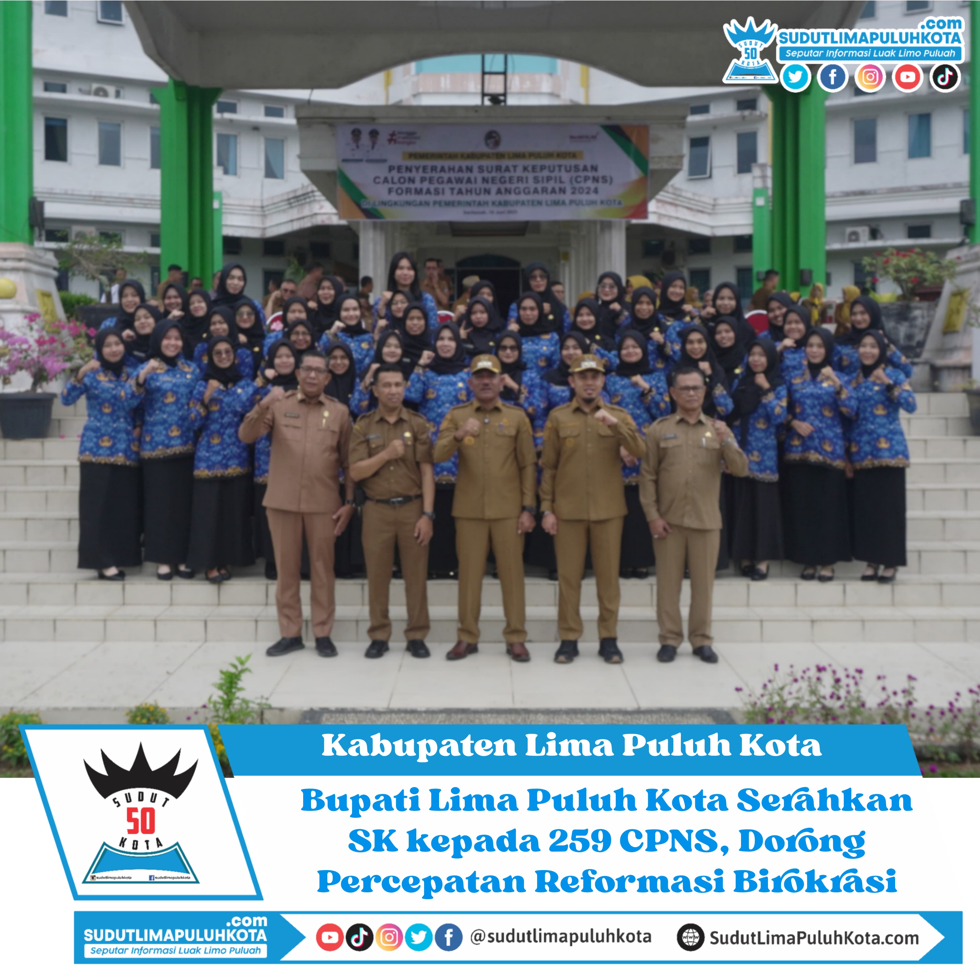 Bupati Lima Puluh Kota Serahkan SK kepada 259 CPNS, Dorong Percepatan Reformasi Birokrasi