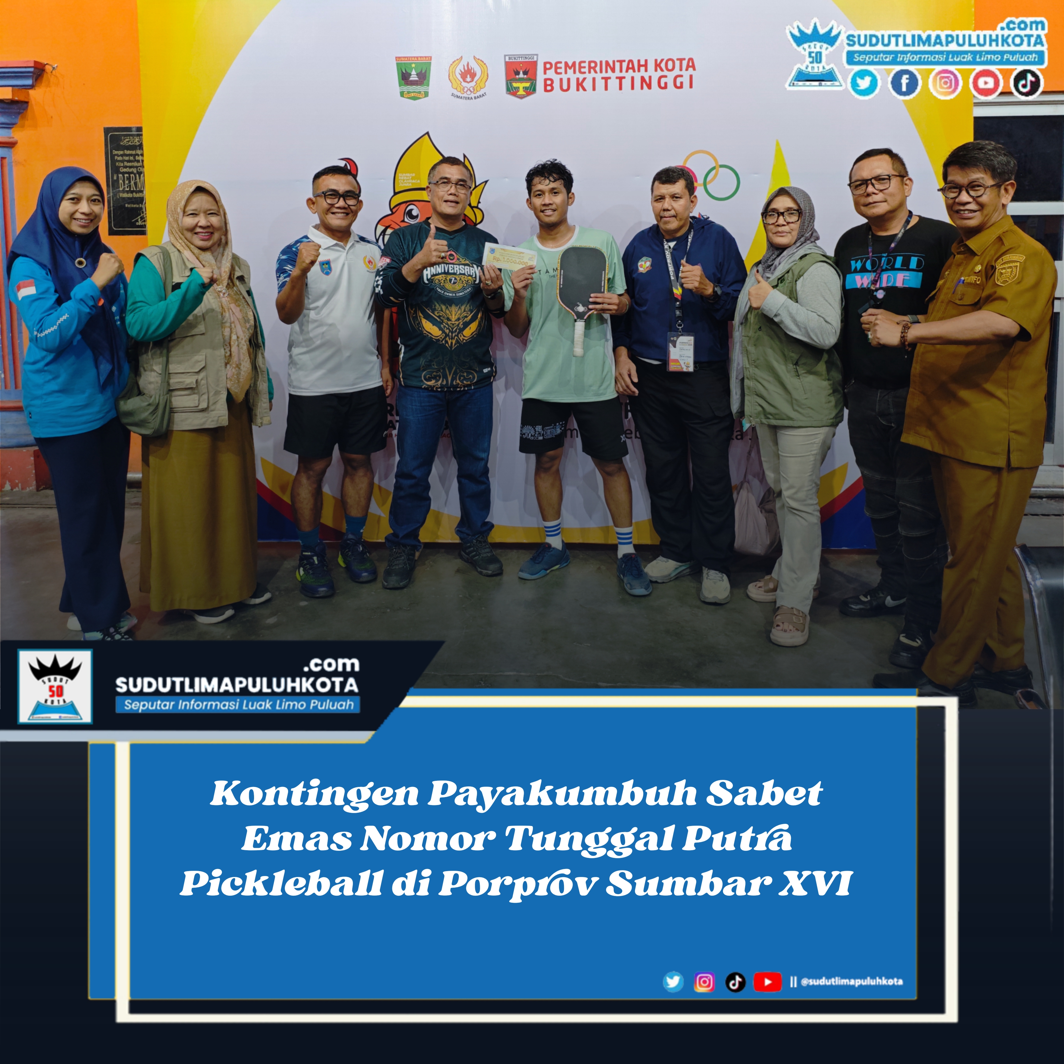 Kontingen Payakumbuh Sabet Emas Nomor Tunggal Putra Pickleball di Porprov Sumbar XVI