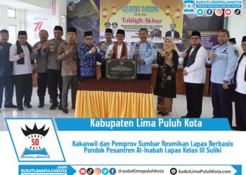 Kakanwil dan Pemprov Sumbar Resmikan Lapas Berbasis Pondok Pesantren Al-Inabah Lapas Kelas III Suliki