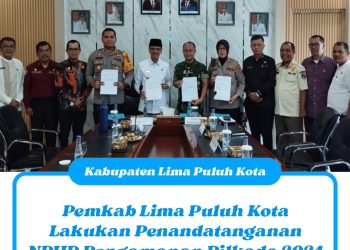 Pemkab Lima Puluh Kota Lakukan Penandatanganan NPHD Pengamanan Pilkada 2024