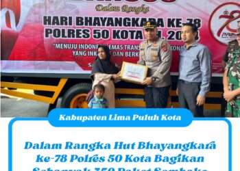 Dalam Rangka Hut Bhayangkara ke-78 Polres 50 Kota Bagikan Sebanyak 350 Paket Sembako