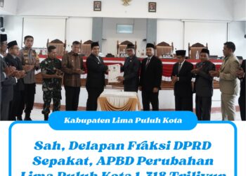 Sah, Delapan Fraksi DPRD Sepakat, APBD Perubahan Lima Puluh Kota 1,318 Triliyun