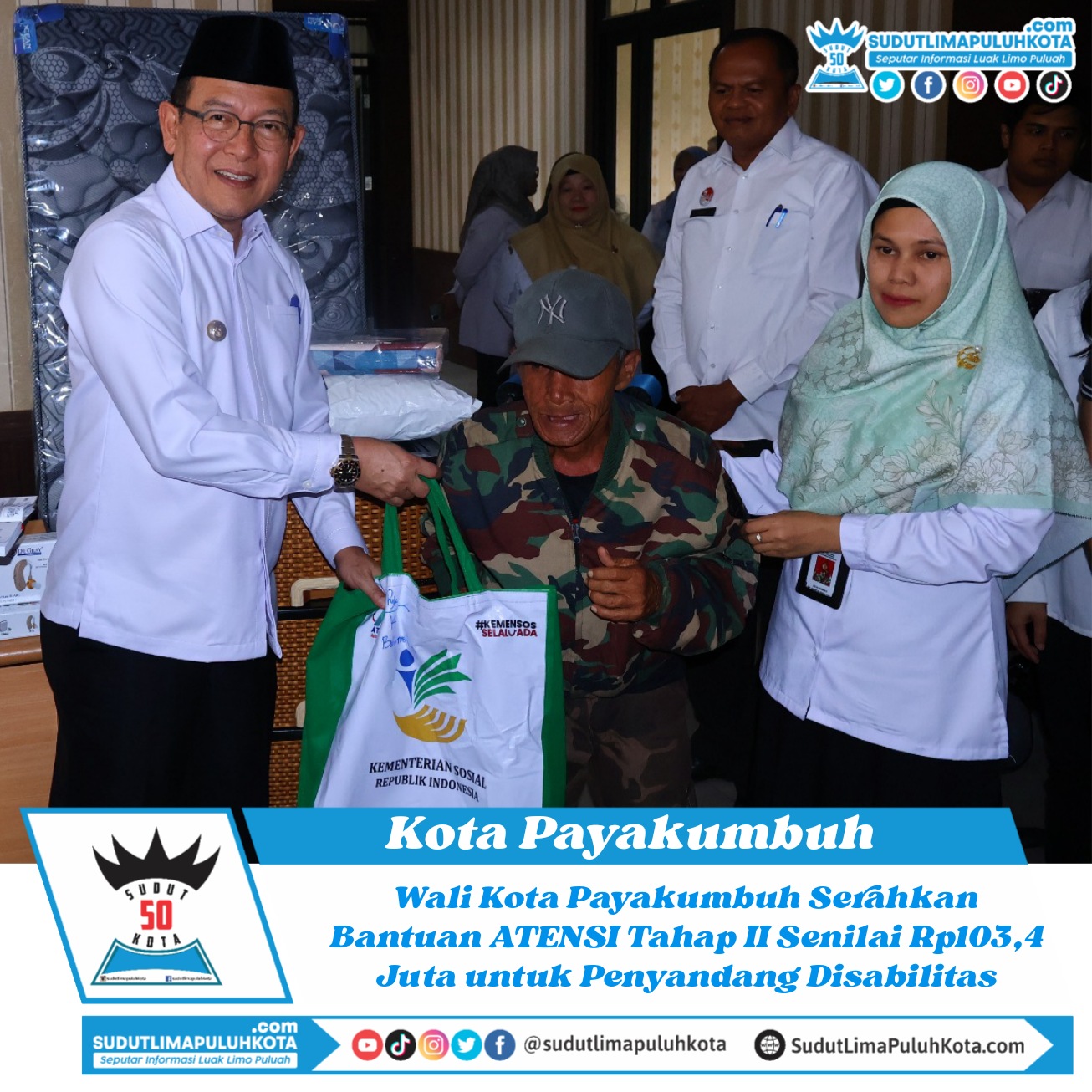 Wali Kota Payakumbuh Serahkan Bantuan ATENSI Tahap II Senilai Rp103,4 Juta untuk Penyandang Disabilitas