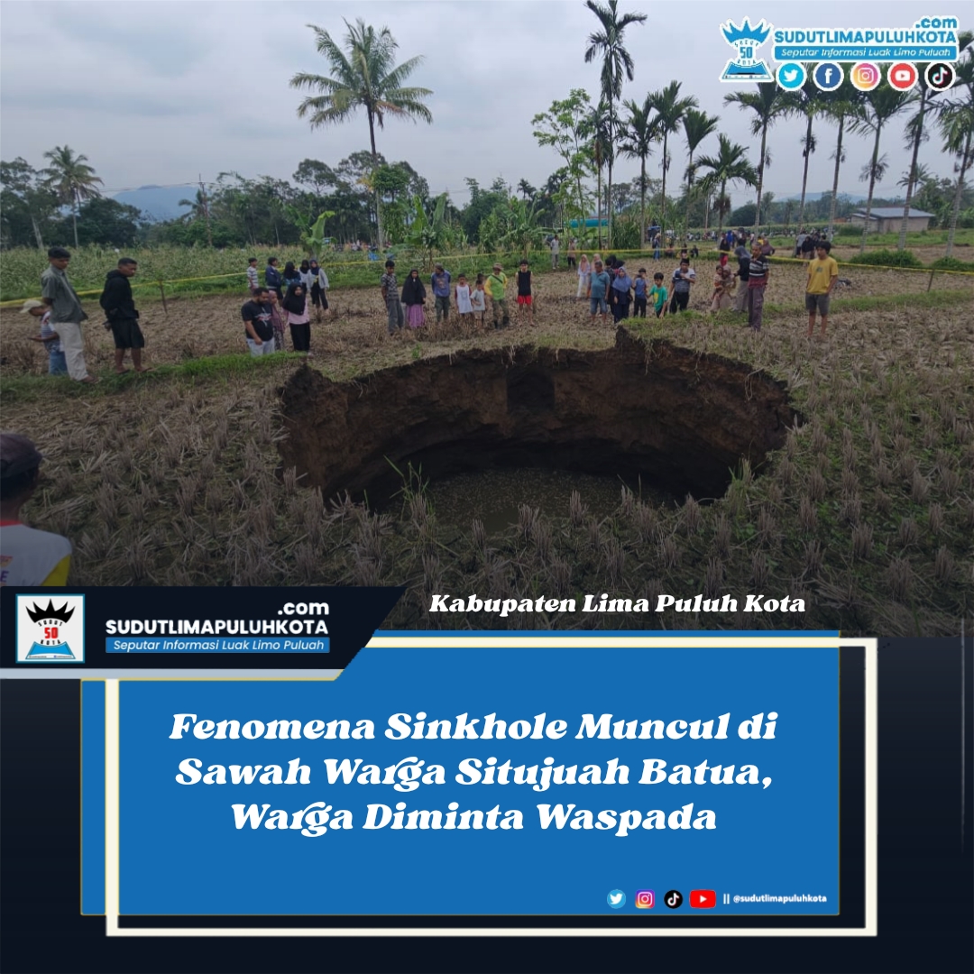 Fenomena Sinkhole Muncul di Sawah Warga Situjuah Batua, Masyarakat Diminta Waspada